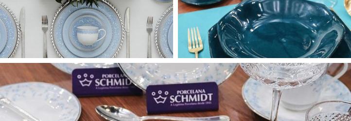 conjunto de linhas e produtos vendidos e fabricados na fábrica de porcelana Schmidt em Pomerode-SC